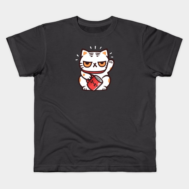 Lucky Coffee Cat Kids T-Shirt by Walmazan